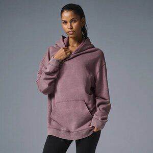 🆕 ALO Yoga Chill Vintage Wash Heavyweight Oversized Pullover Hoodie in Woodrose
